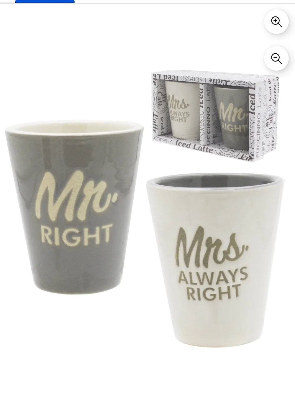 Mr. Right & Mrs. Always Right Ceramic Mug Set - Grey and White